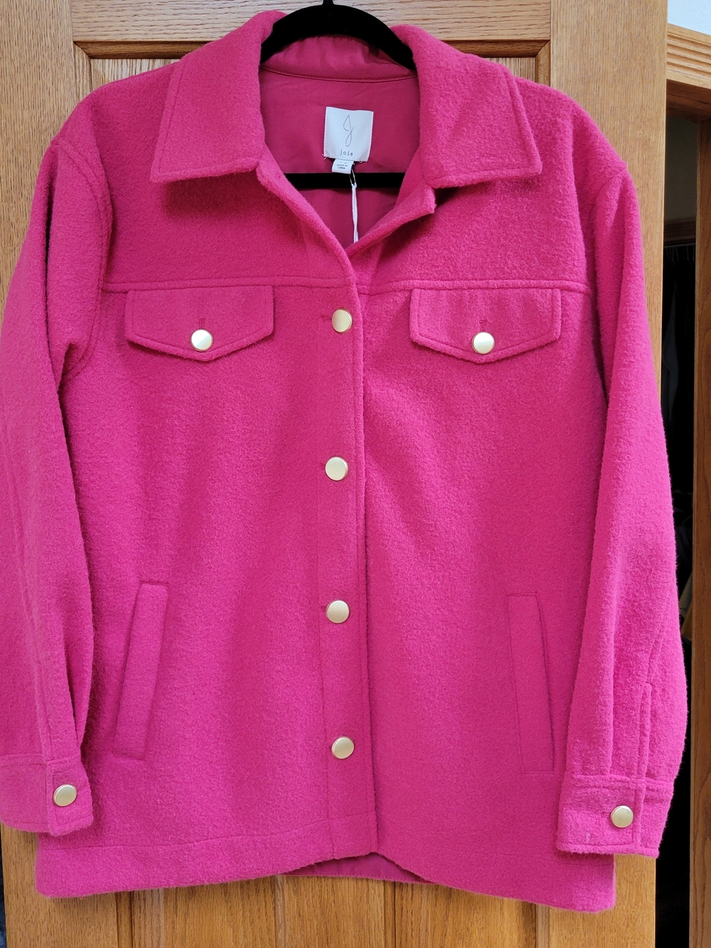 NWT Joie Hot Pink Shacket with Gold Buttons